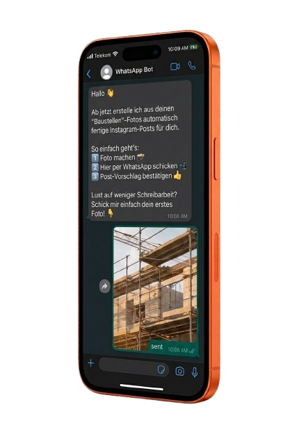 WhatsApp-Chat, in dem ein Baustellenfoto an den Bot geschickt wurde